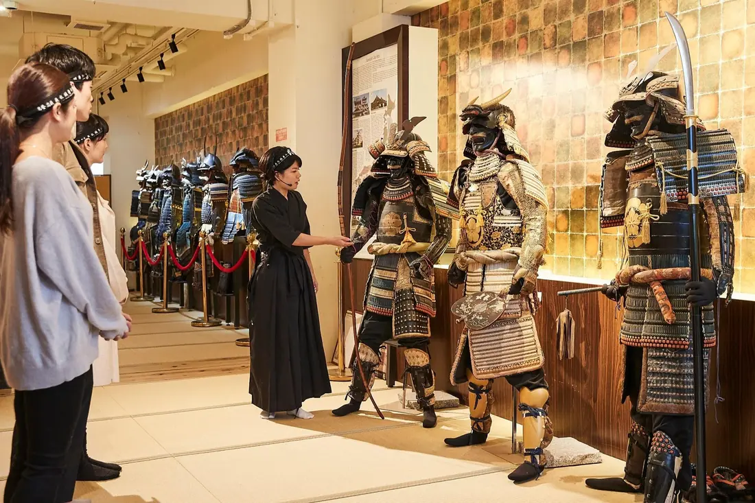 Edo-period samurai armor on display at the Samurai Ninja Museum, the hands-on samurai museum in Tokyo