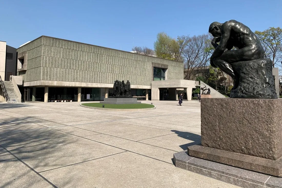 Rodin's The Thinker bronze standing in the forecourt of the National Museum of Western Art in Ueno, Tokyo
